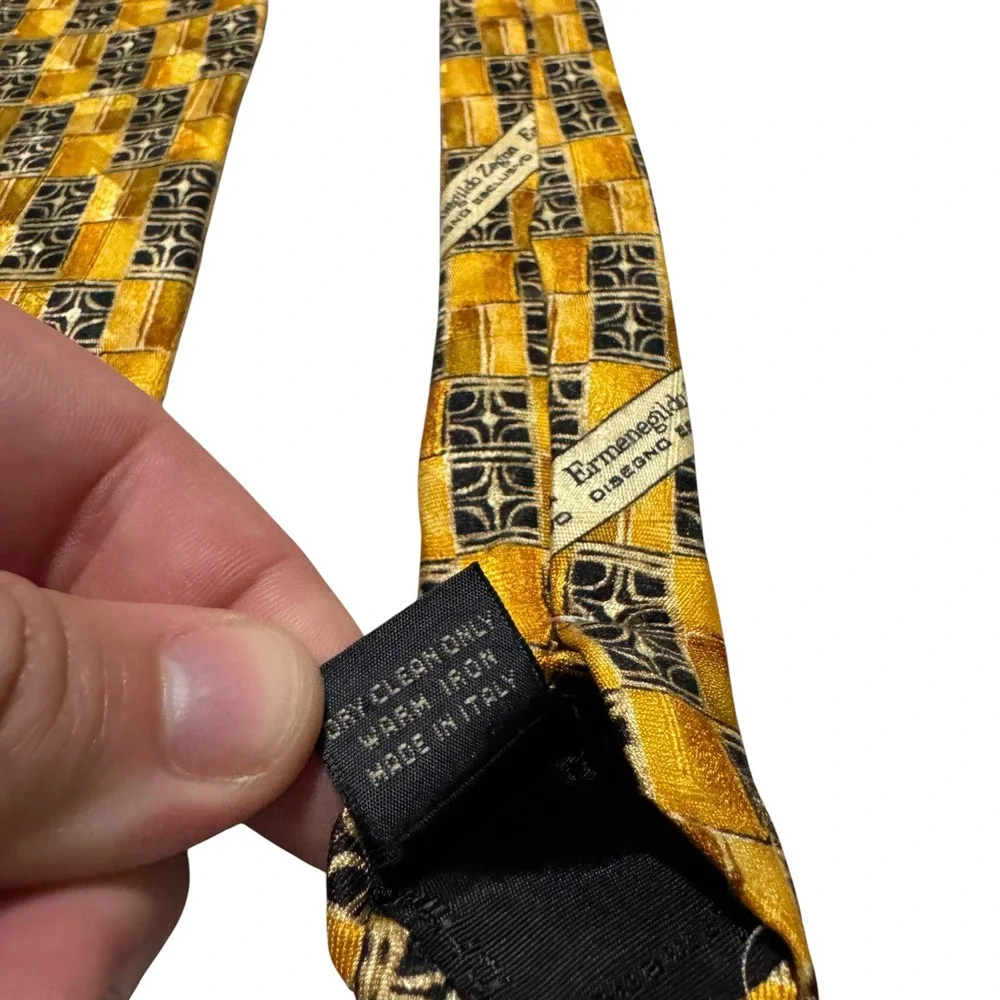 Ermenegildo Zegna 100% Wool Italy Made‎ Yellow Black Multicolor Tie Designer